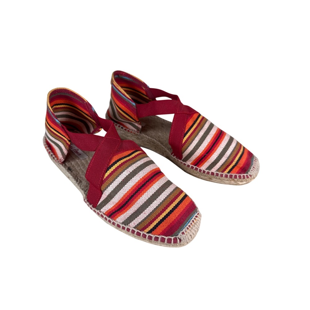 Toni Pons‎ Striped Espadrille Flats Red Orange Multi Elastic Strap Spain Size 40